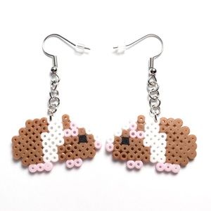 Handmade Mini Perler Bead Brown/White Hamster Earrings. New